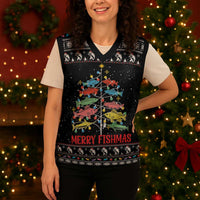 Merry Fishmas Christmas Knitted V-Neck Vest Fishing Christmas Tree Lights - Wonder Print Shop
