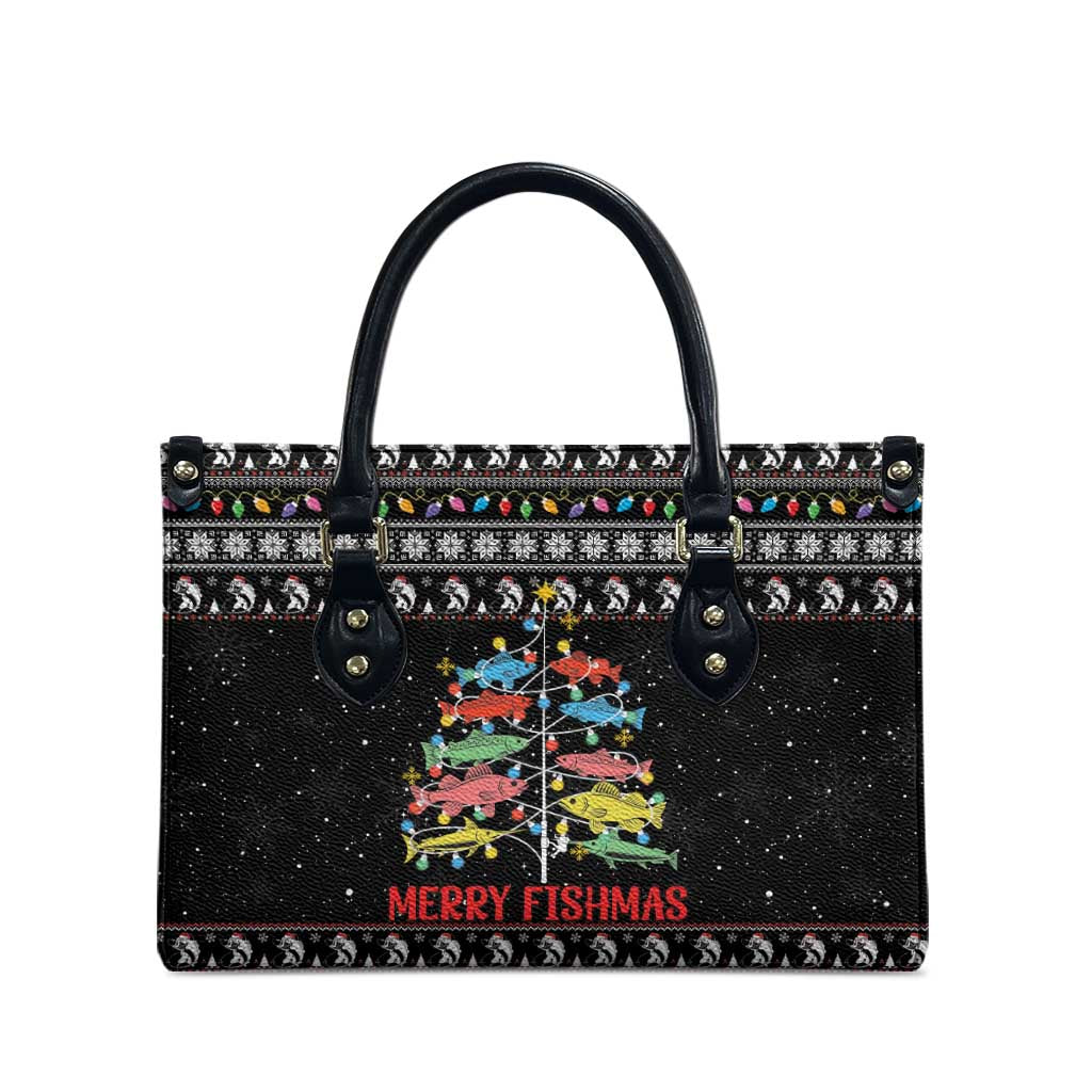 Merry Fishmas Leather Bag Fishing Christmas Tree Lights - Wonder Print Shop