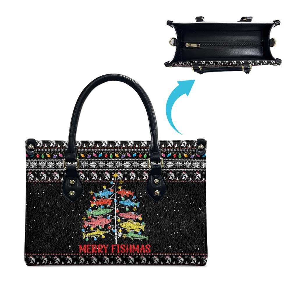 Merry Fishmas Leather Bag Fishing Christmas Tree Lights - Wonder Print Shop