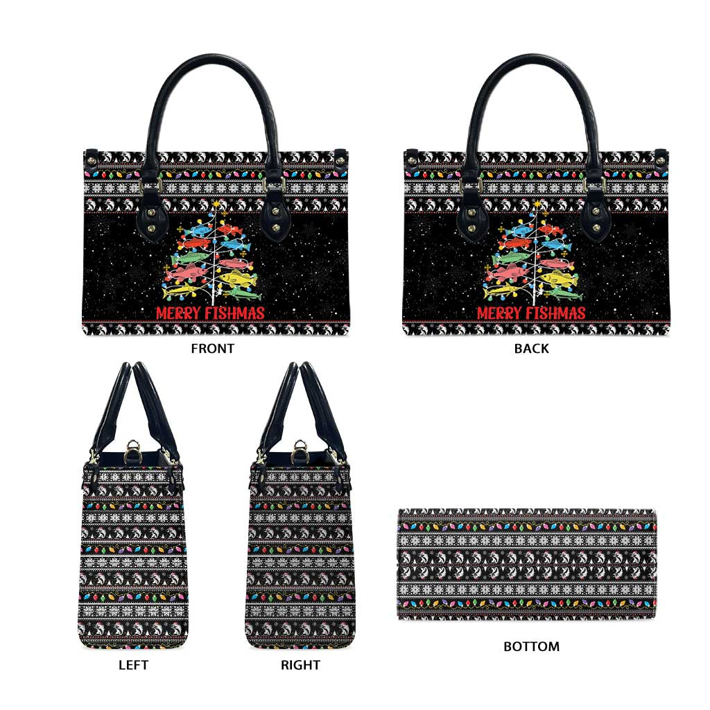 Merry Fishmas Leather Bag Fishing Christmas Tree Lights - Wonder Print Shop