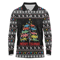 Merry Fishmas Long Sleeve Polo Shirt Fishing Christmas Tree Lights - Wonder Print Shop