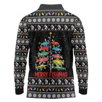 Merry Fishmas Long Sleeve Polo Shirt Fishing Christmas Tree Lights - Wonder Print Shop