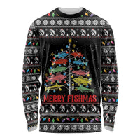 Merry Fishmas Long Sleeve Shirt Fishing Christmas Tree Lights - Wonder Print Shop