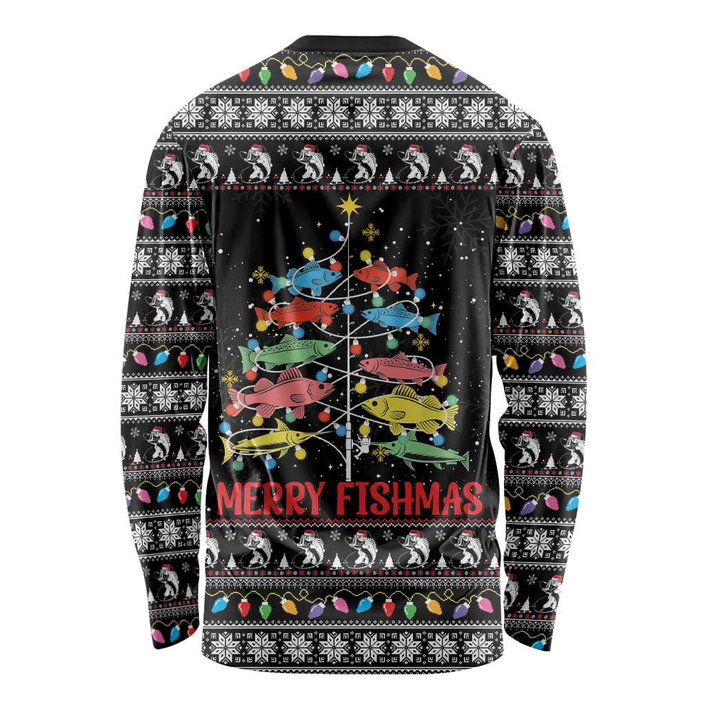 Merry Fishmas Long Sleeve Shirt Fishing Christmas Tree Lights - Wonder Print Shop