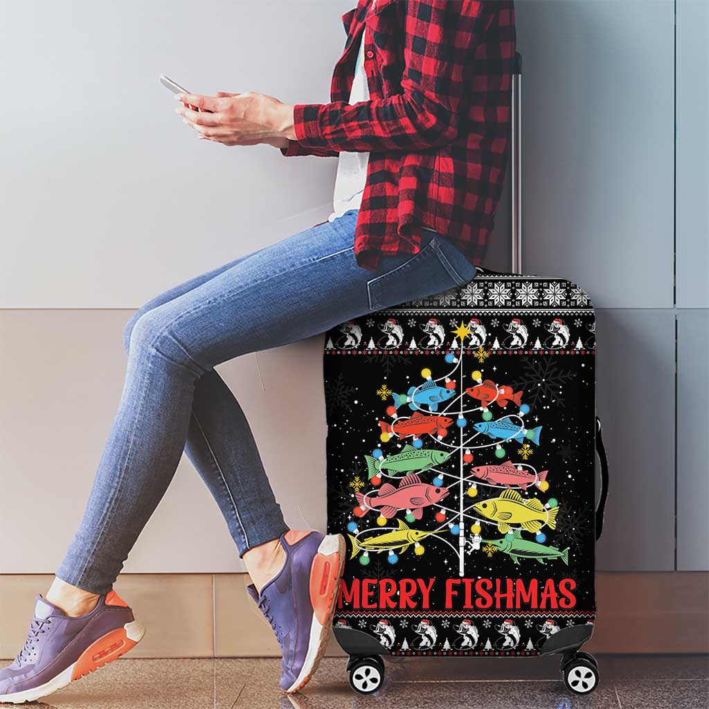 Merry Fishmas Luggage Cover Fishing Christmas Tree Lights - Wonder Print Shop