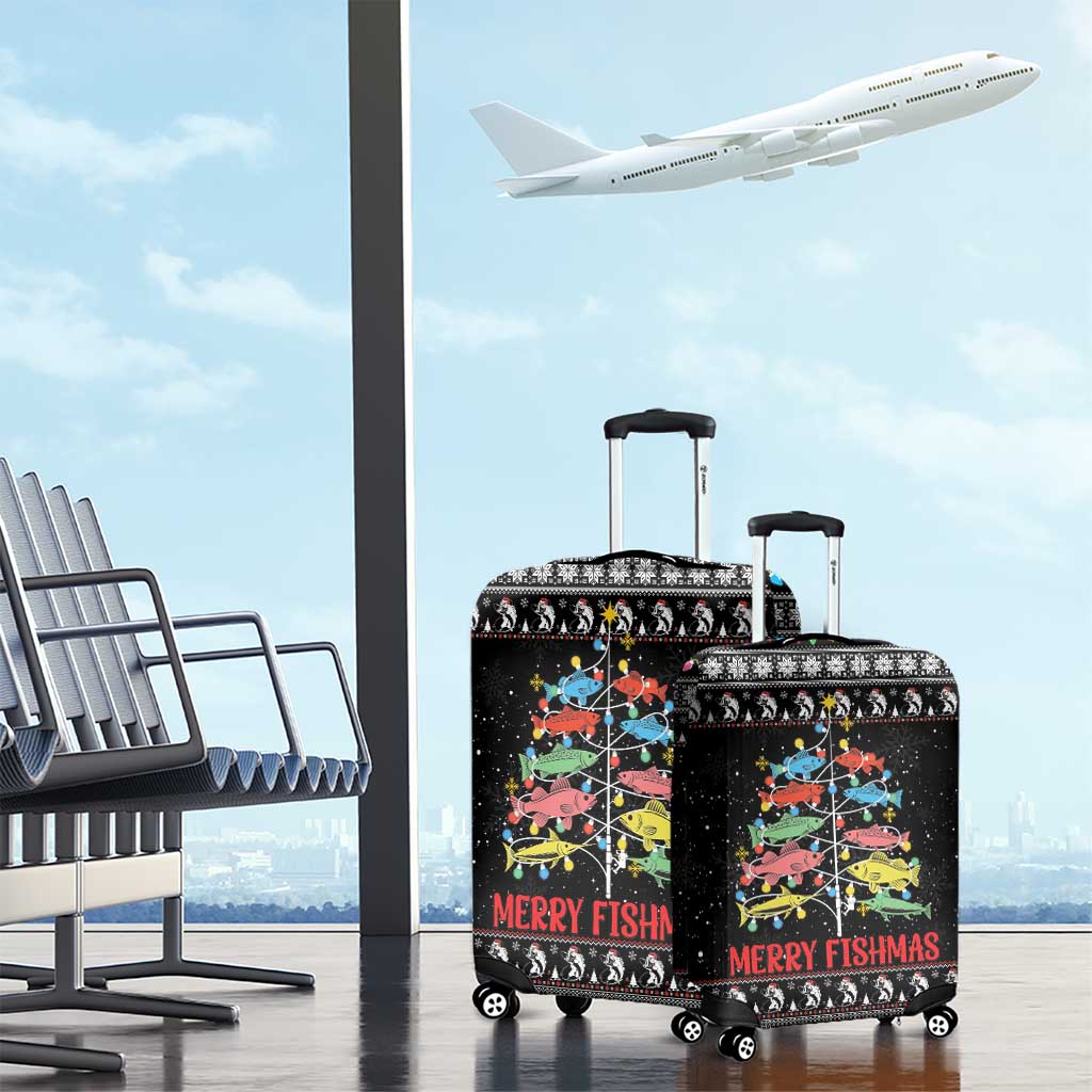 Merry Fishmas Luggage Cover Fishing Christmas Tree Lights - Wonder Print Shop