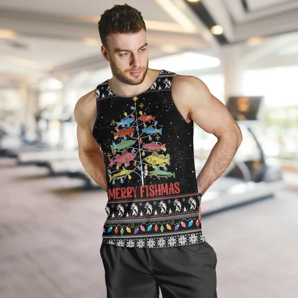 Merry Fishmas Men Tank Top Fishing Christmas Tree Lights - Wonder Print Shop