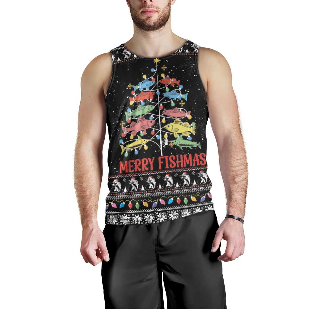 Merry Fishmas Men Tank Top Fishing Christmas Tree Lights - Wonder Print Shop