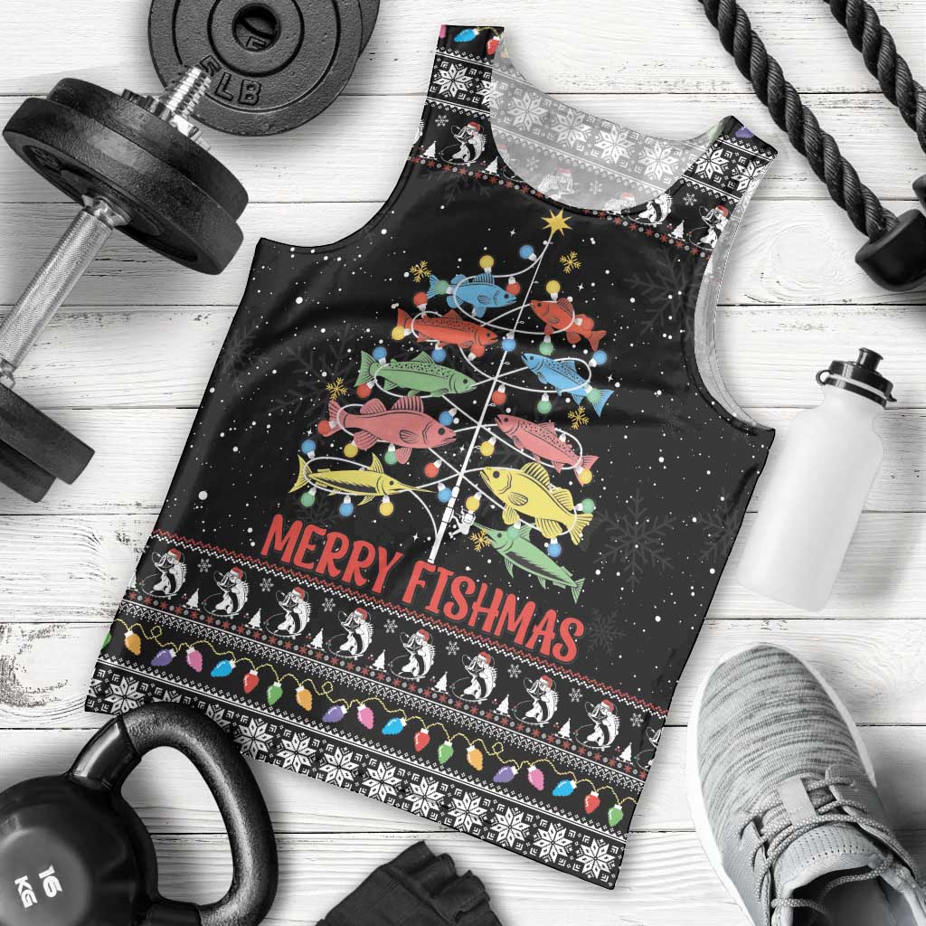 Merry Fishmas Men Tank Top Fishing Christmas Tree Lights - Wonder Print Shop