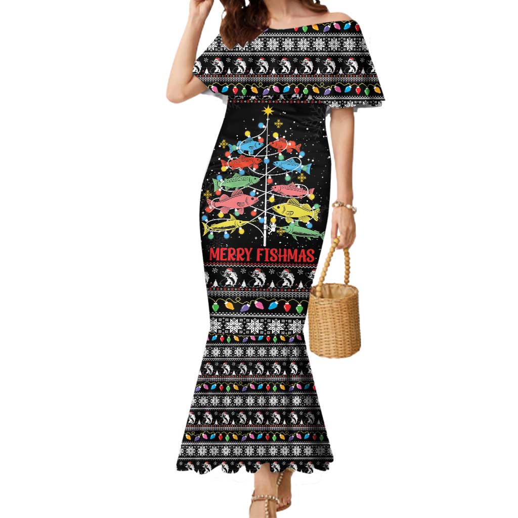 Merry Fishmas Mermaid Dress Fishing Christmas Tree Lights - Wonder Print Shop