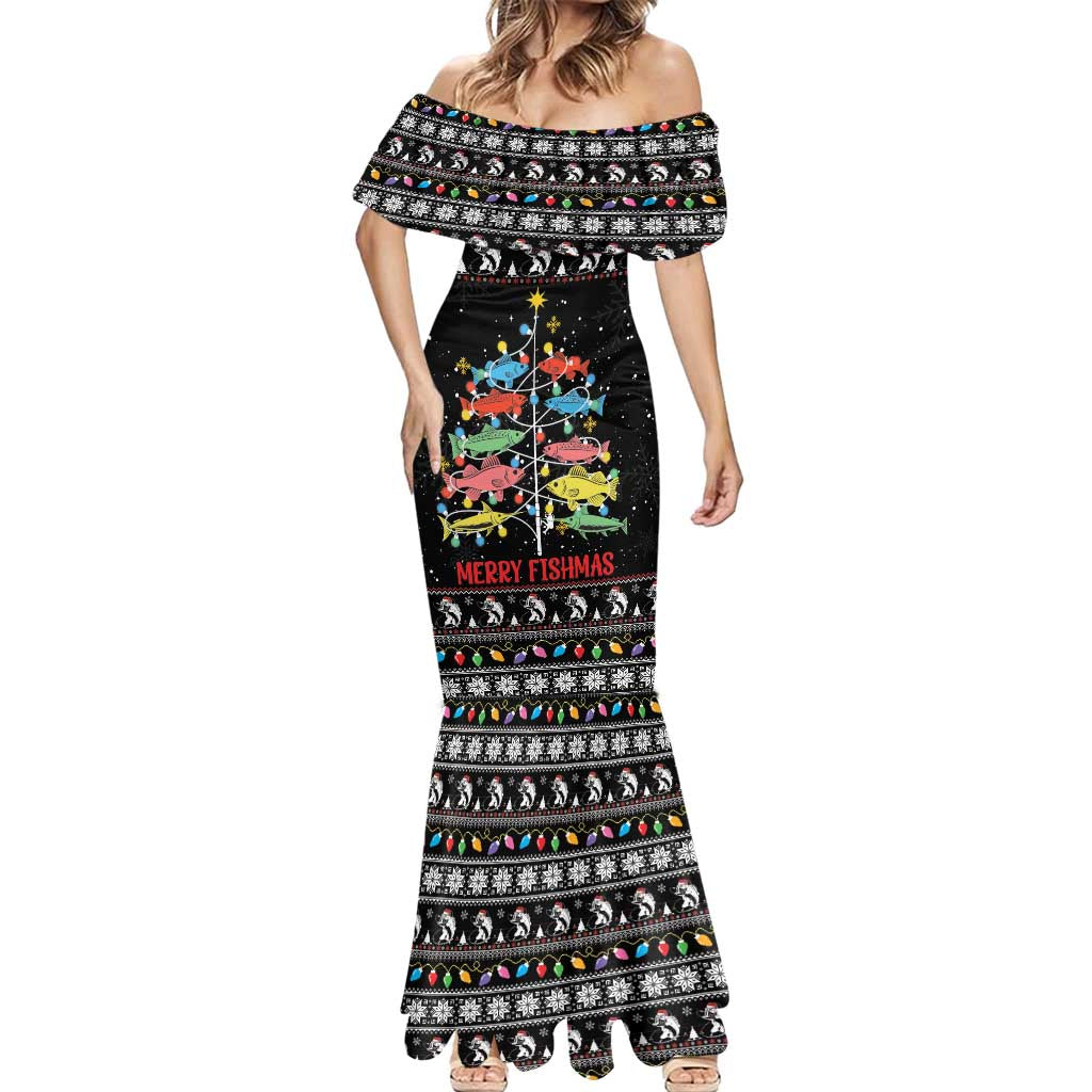Merry Fishmas Mermaid Dress Fishing Christmas Tree Lights - Wonder Print Shop