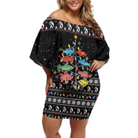 Merry Fishmas Off Shoulder Short Dress Fishing Christmas Tree Lights - Wonder Print Shop