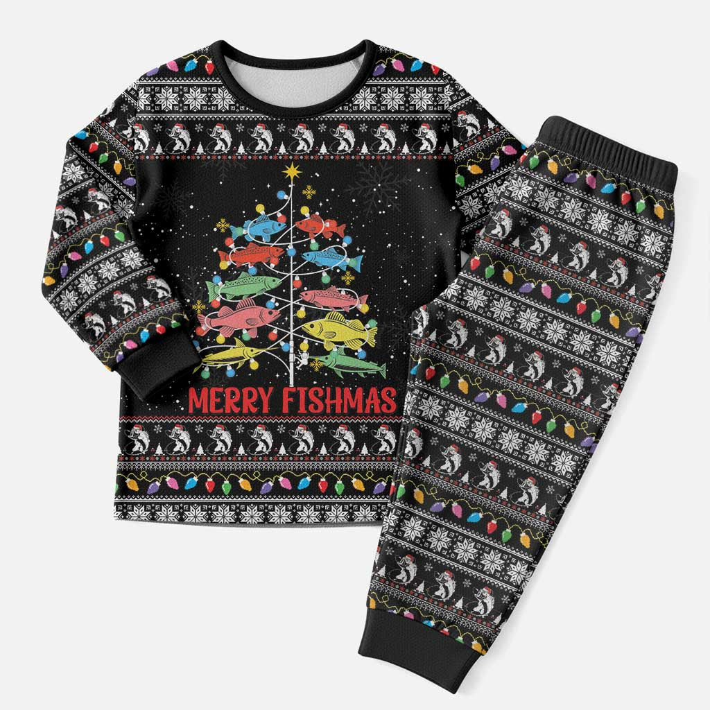 Merry Fishmas Christmas Pajama Set Fishing Christmas Tree Lights - Wonder Print Shop