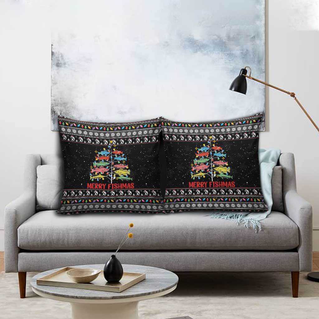 Merry Fishmas Pillow Cover Fishing Christmas Tree Lights - Wonder Print Shop