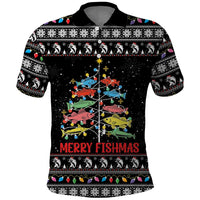 Merry Fishmas Polo Shirt Fishing Christmas Tree Lights - Wonder Print Shop