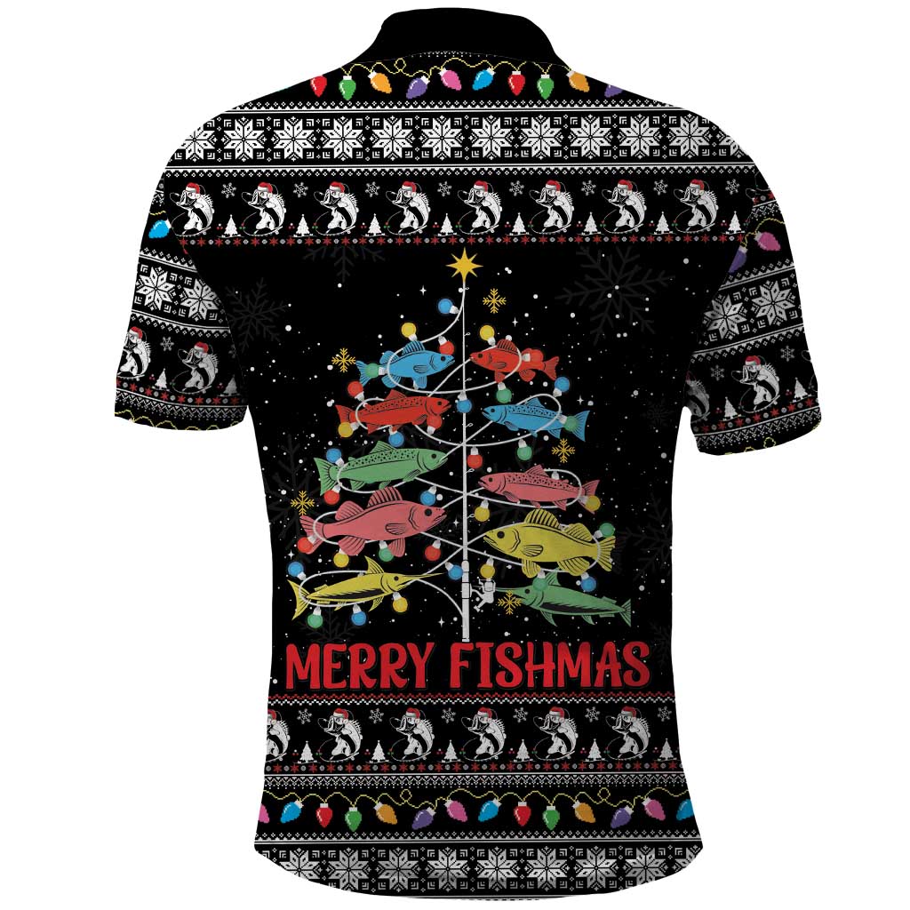 Merry Fishmas Polo Shirt Fishing Christmas Tree Lights - Wonder Print Shop