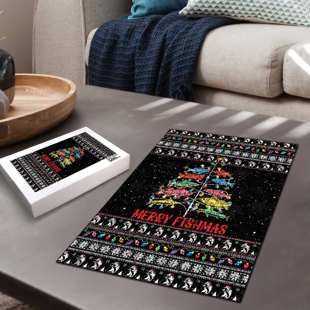 Merry Fishmas Puzzle Fishing Christmas Tree Lights - Wonder Print Shop