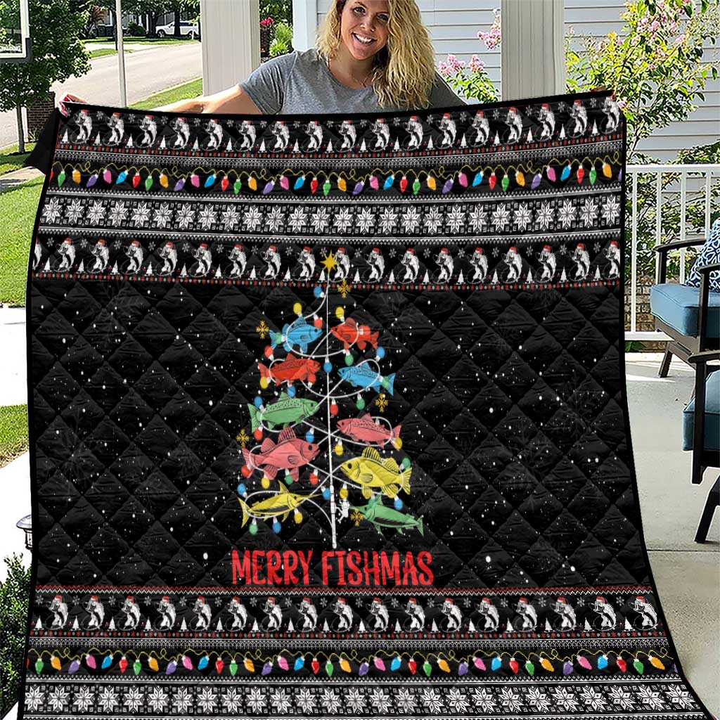 Merry Fishmas Quilt Fishing Christmas Tree Lights - Wonder Print Shop