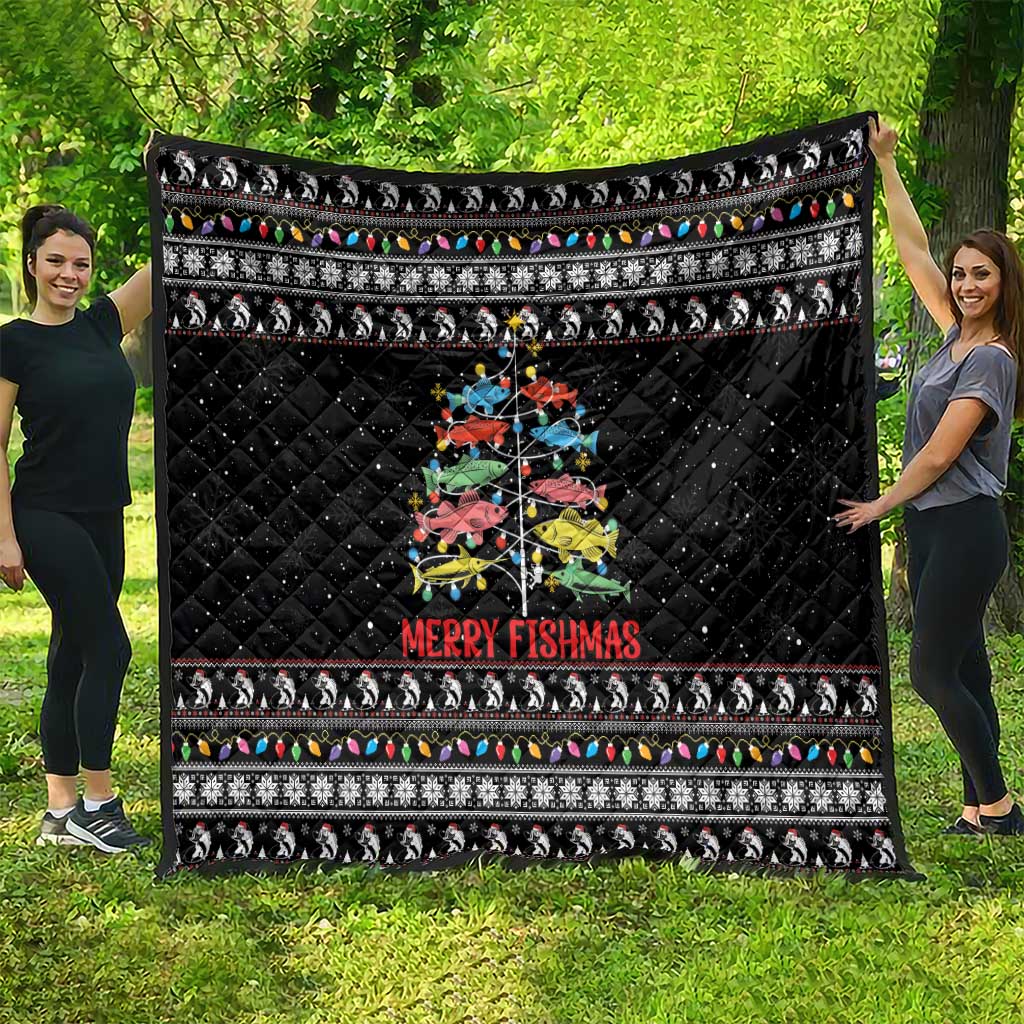 Merry Fishmas Quilt Fishing Christmas Tree Lights - Wonder Print Shop