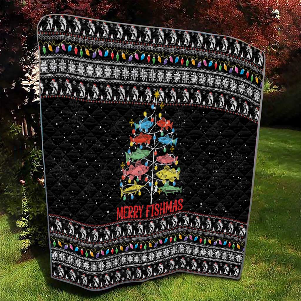 Merry Fishmas Quilt Fishing Christmas Tree Lights - Wonder Print Shop