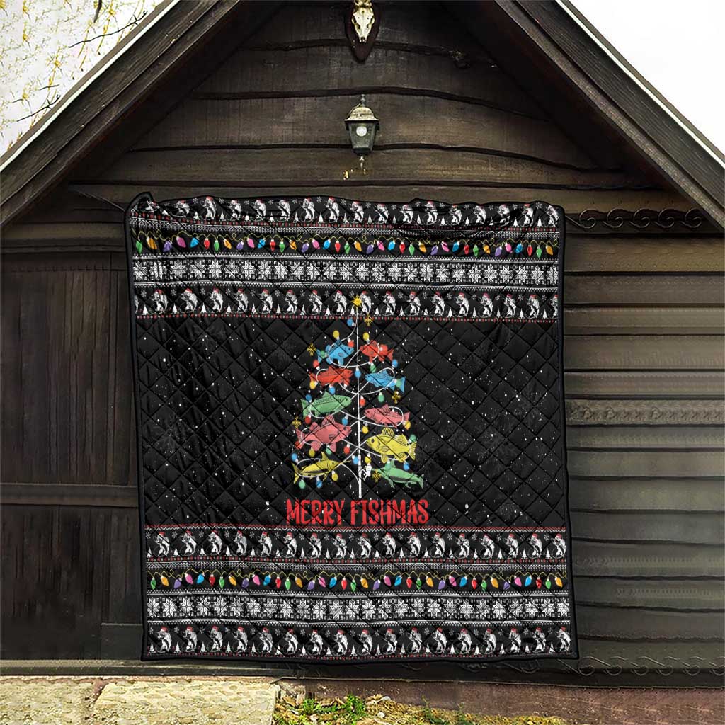 Merry Fishmas Quilt Fishing Christmas Tree Lights - Wonder Print Shop