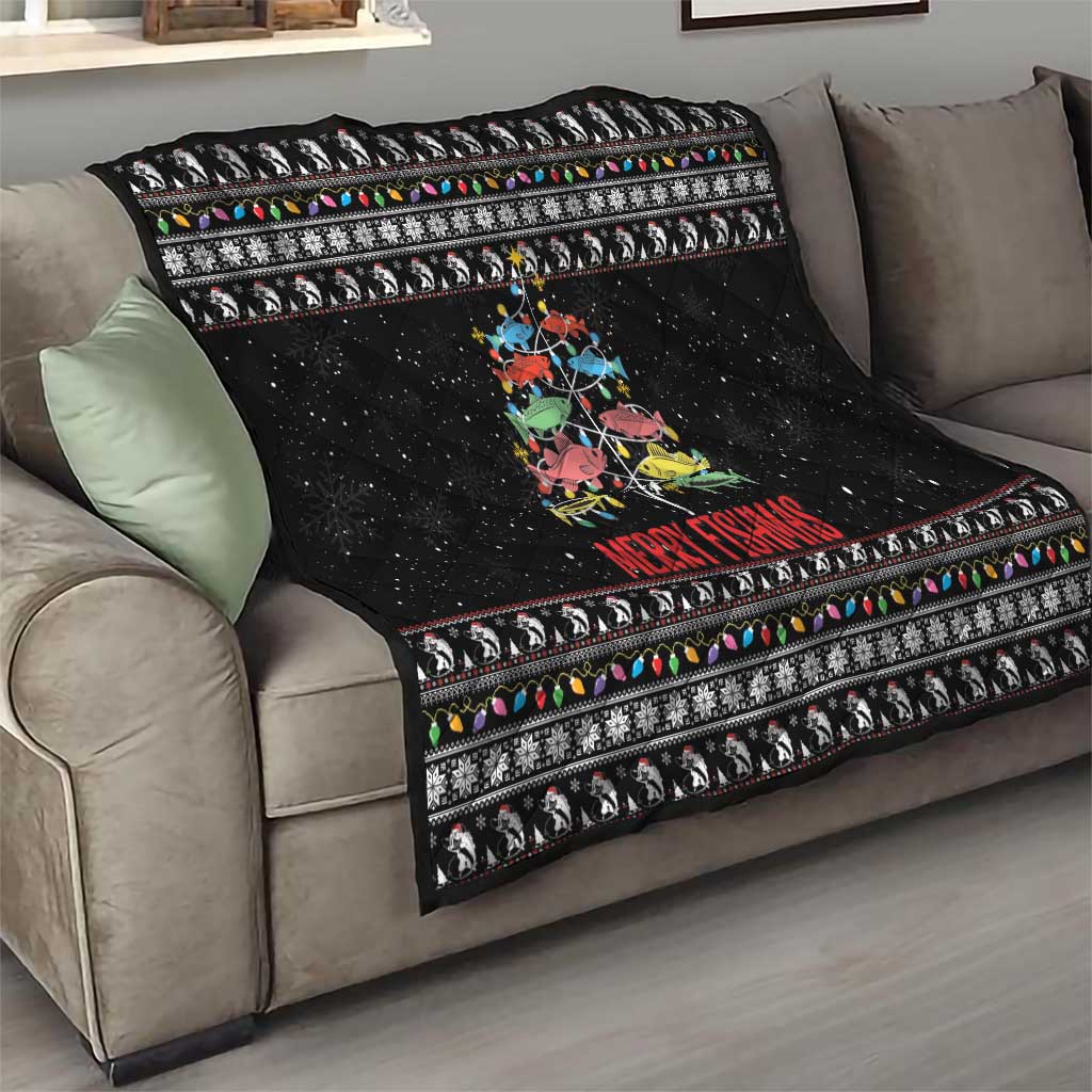 Merry Fishmas Quilt Fishing Christmas Tree Lights - Wonder Print Shop
