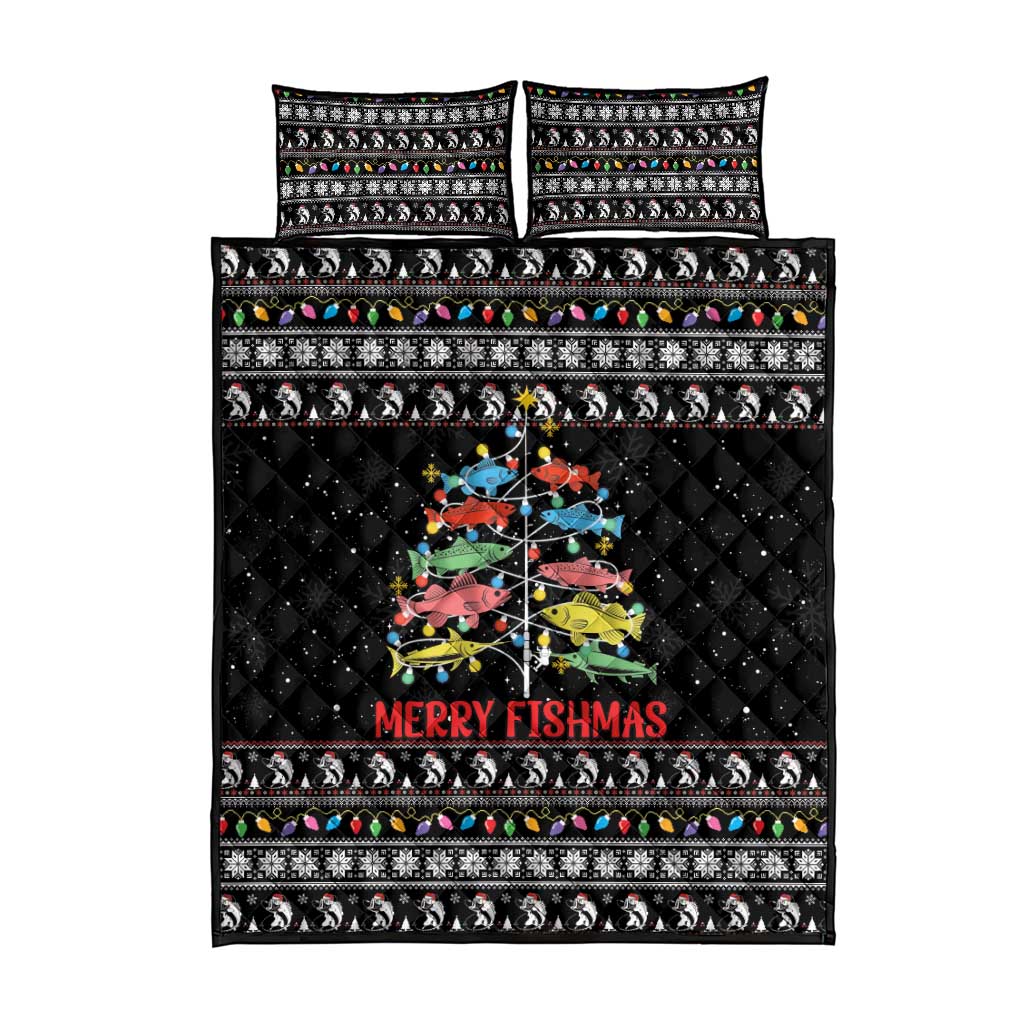 Merry Fishmas Quilt Bed Set Fishing Christmas Tree Lights - Wonder Print Shop