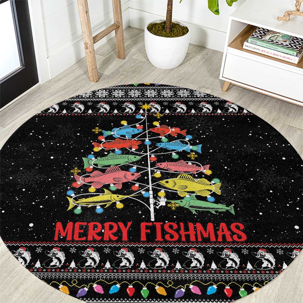 Merry Fishmas Round Carpet Fishing Christmas Tree Lights - Wonder Print Shop