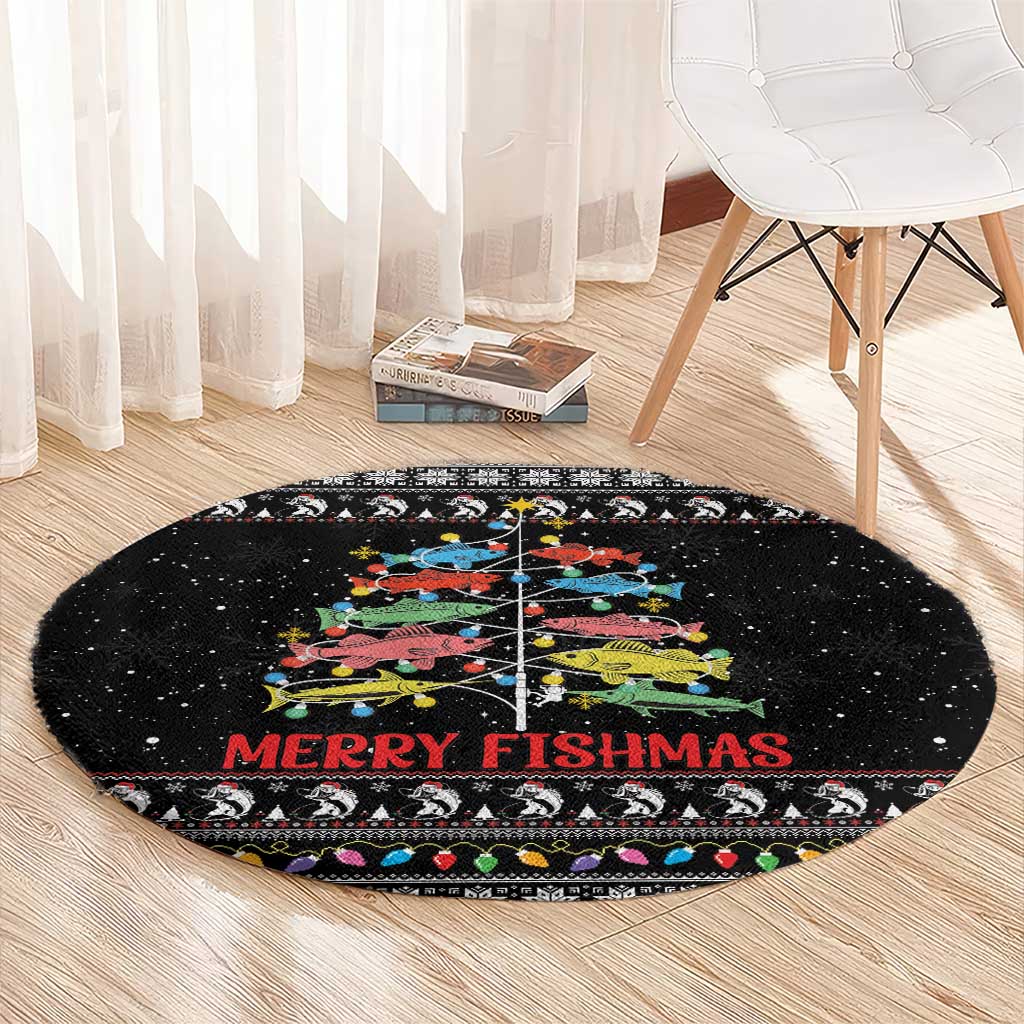 Merry Fishmas Round Carpet Fishing Christmas Tree Lights - Wonder Print Shop