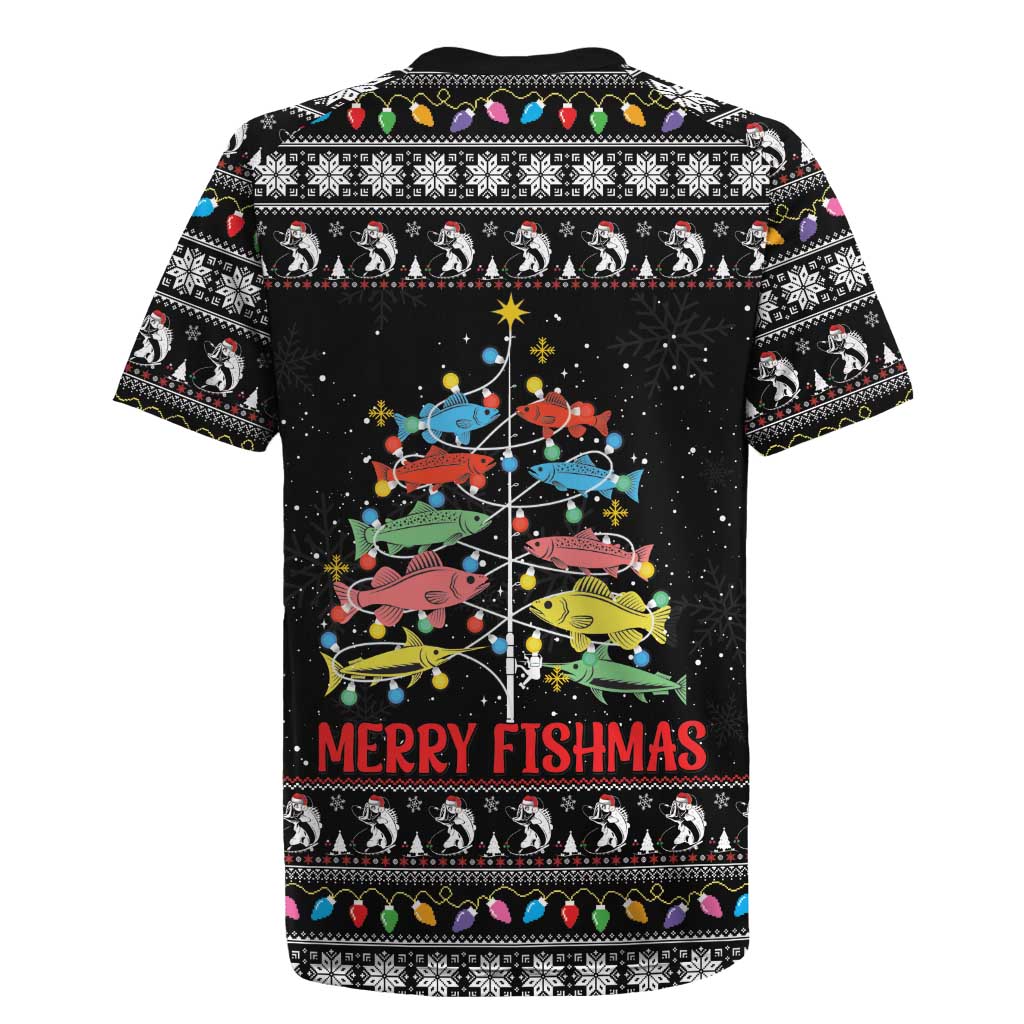 Merry Fishmas Rugby Jersey Fishing Christmas Tree Lights - Wonder Print Shop