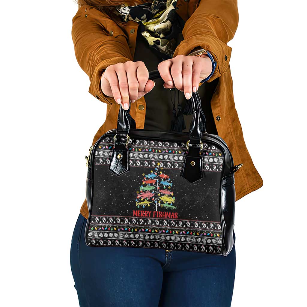 Merry Fishmas Shoulder Handbag Fishing Christmas Tree Lights - Wonder Print Shop