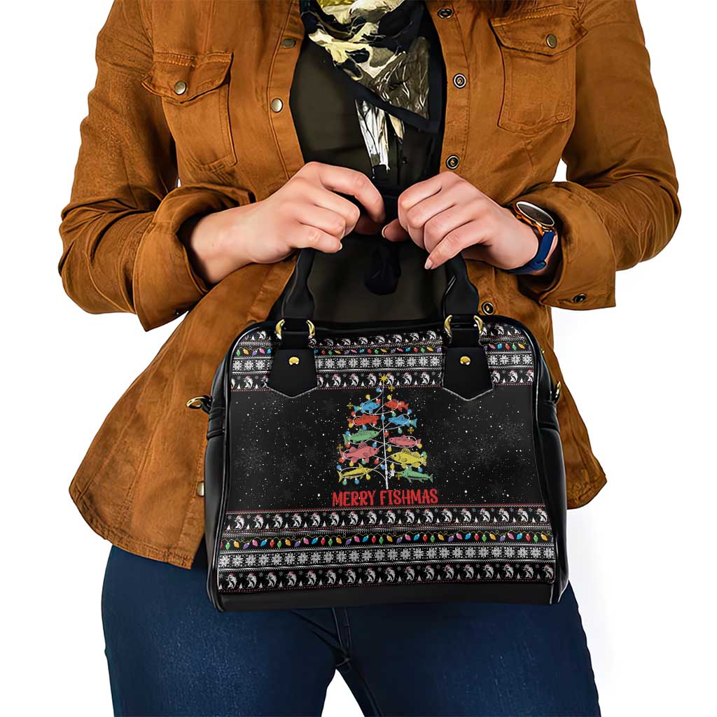 Merry Fishmas Shoulder Handbag Fishing Christmas Tree Lights - Wonder Print Shop