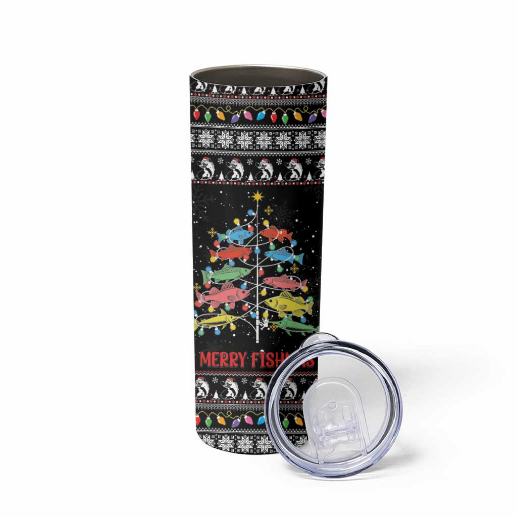 Merry Fishmas Skinny Tumbler Fishing Christmas Tree Lights - Wonder Print Shop