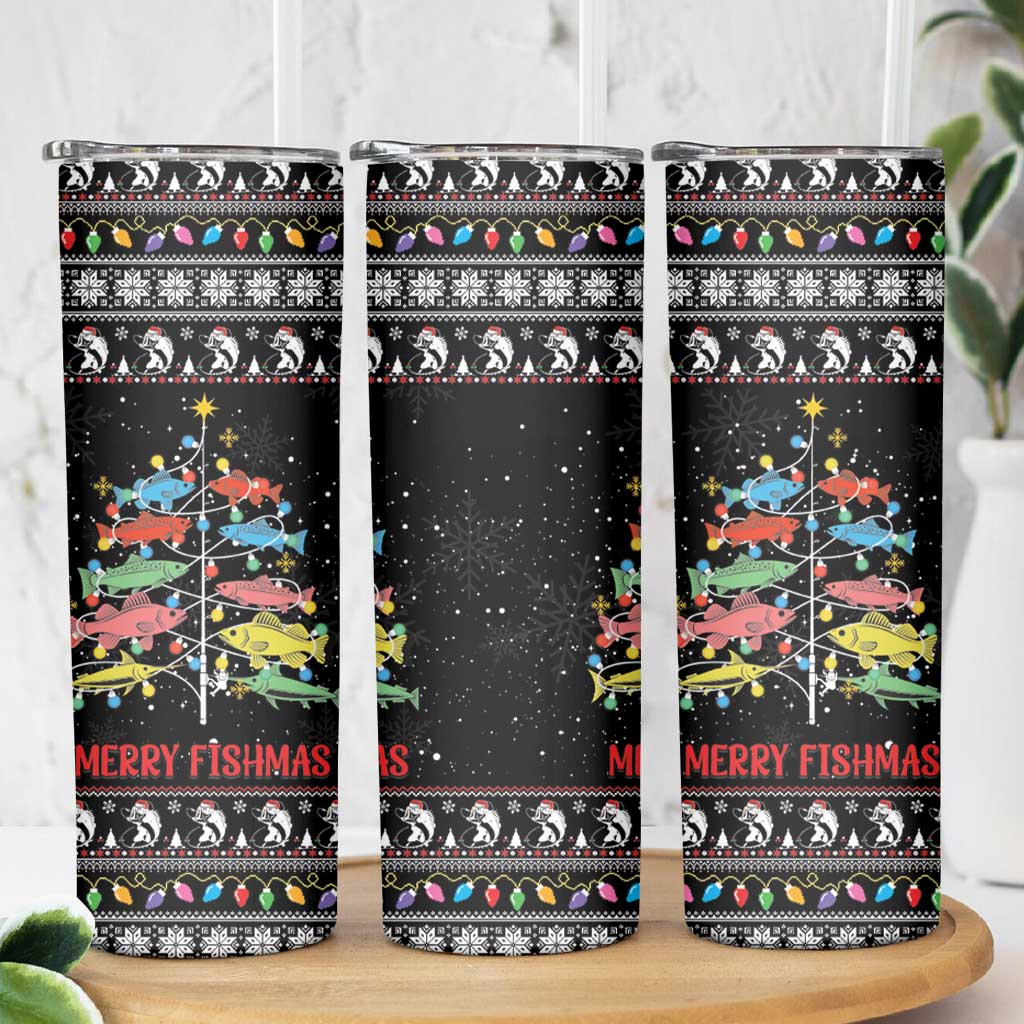 Merry Fishmas Skinny Tumbler Fishing Christmas Tree Lights - Wonder Print Shop