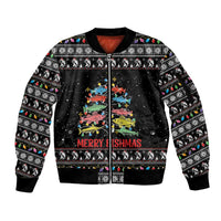 Merry Fishmas Sleeve Zip Bomber Jacket Fishing Christmas Tree Lights - Wonder Print Shop