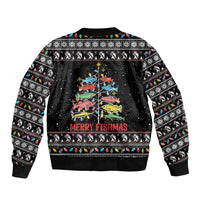Merry Fishmas Sleeve Zip Bomber Jacket Fishing Christmas Tree Lights - Wonder Print Shop