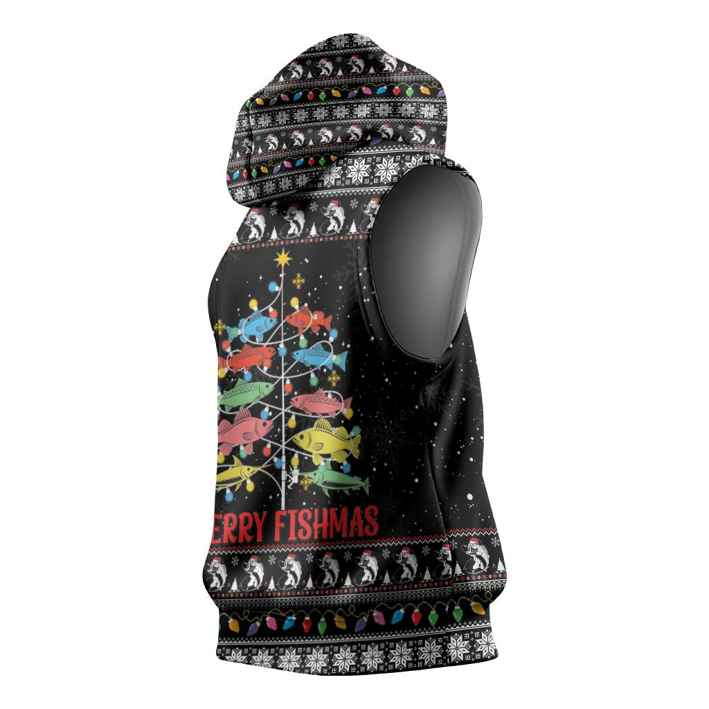 Merry Fishmas Sleeveless Hoodie Fishing Christmas Tree Lights - Wonder Print Shop