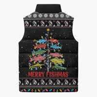 Merry Fishmas Sleeveless Puffer Jacket Fishing Christmas Tree Lights - Wonder Print Shop