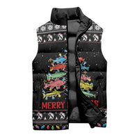 Merry Fishmas Sleeveless Puffer Jacket Fishing Christmas Tree Lights - Wonder Print Shop