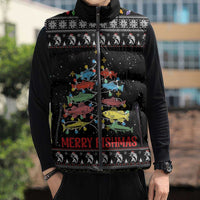 Merry Fishmas Sleeveless Puffer Jacket Fishing Christmas Tree Lights - Wonder Print Shop