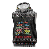 Merry Fishmas Sleeveless Zip Hoodie Fishing Christmas Tree Lights - Wonder Print Shop