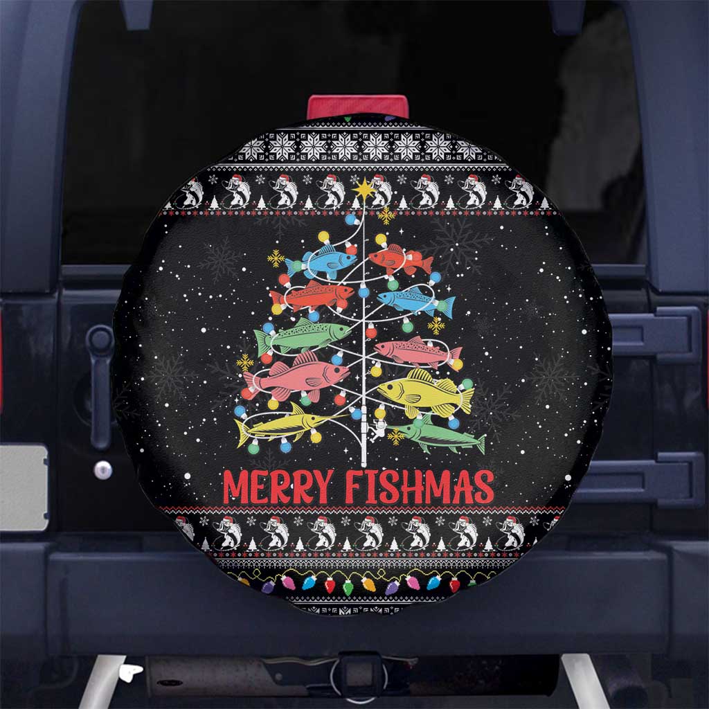 Merry Fishmas Spare Tire Cover Fishing Christmas Tree Lights - Wonder Print Shop