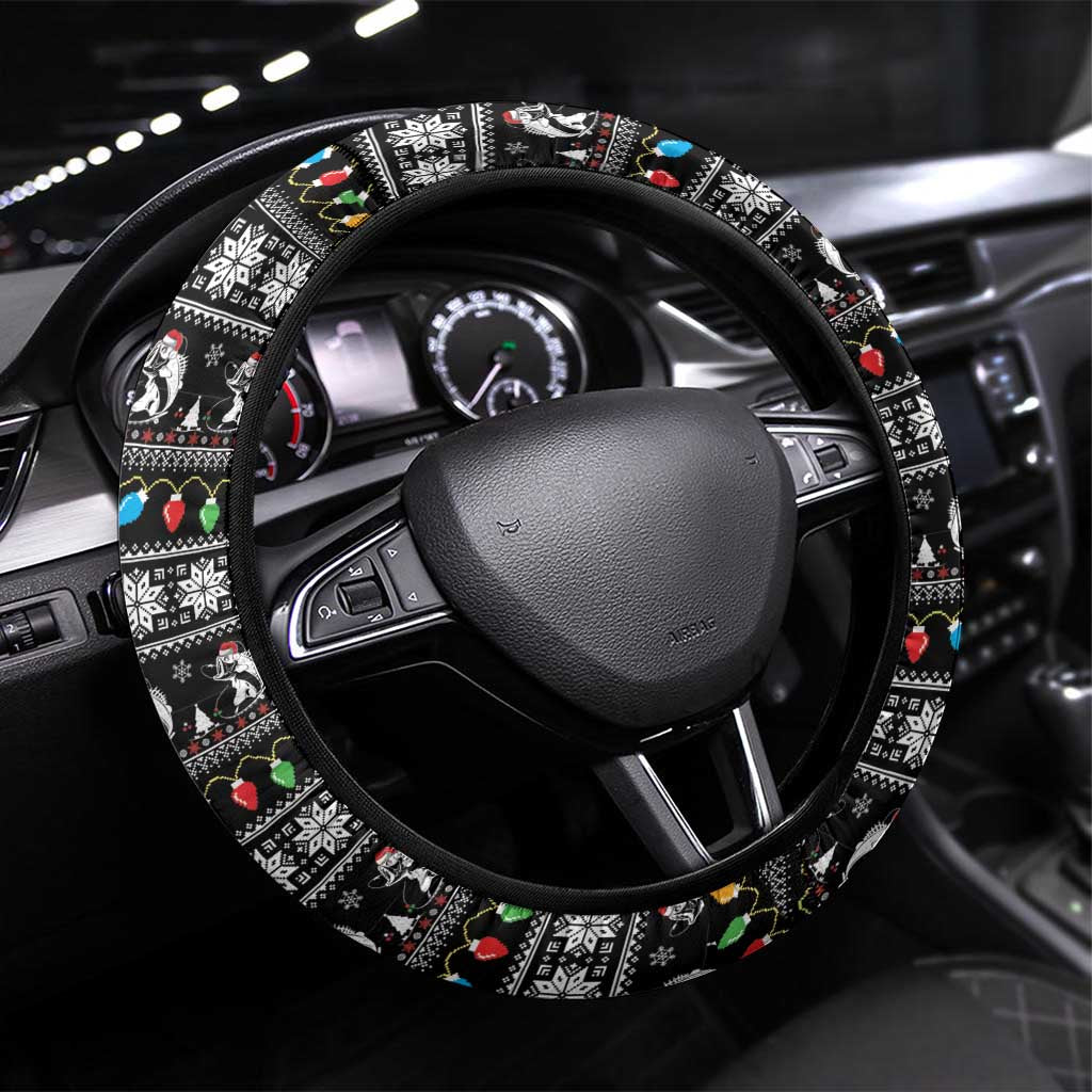 Merry Fishmas Steering Wheel Cover Fishing Christmas Tree Lights - Wonder Print Shop