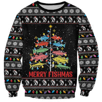 Merry Fishmas Sweatshirt Fishing Christmas Tree Lights - Wonder Print Shop