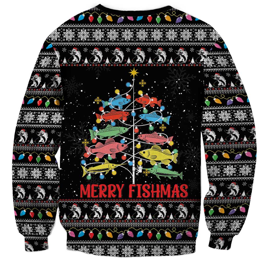 Merry Fishmas Sweatshirt Fishing Christmas Tree Lights - Wonder Print Shop