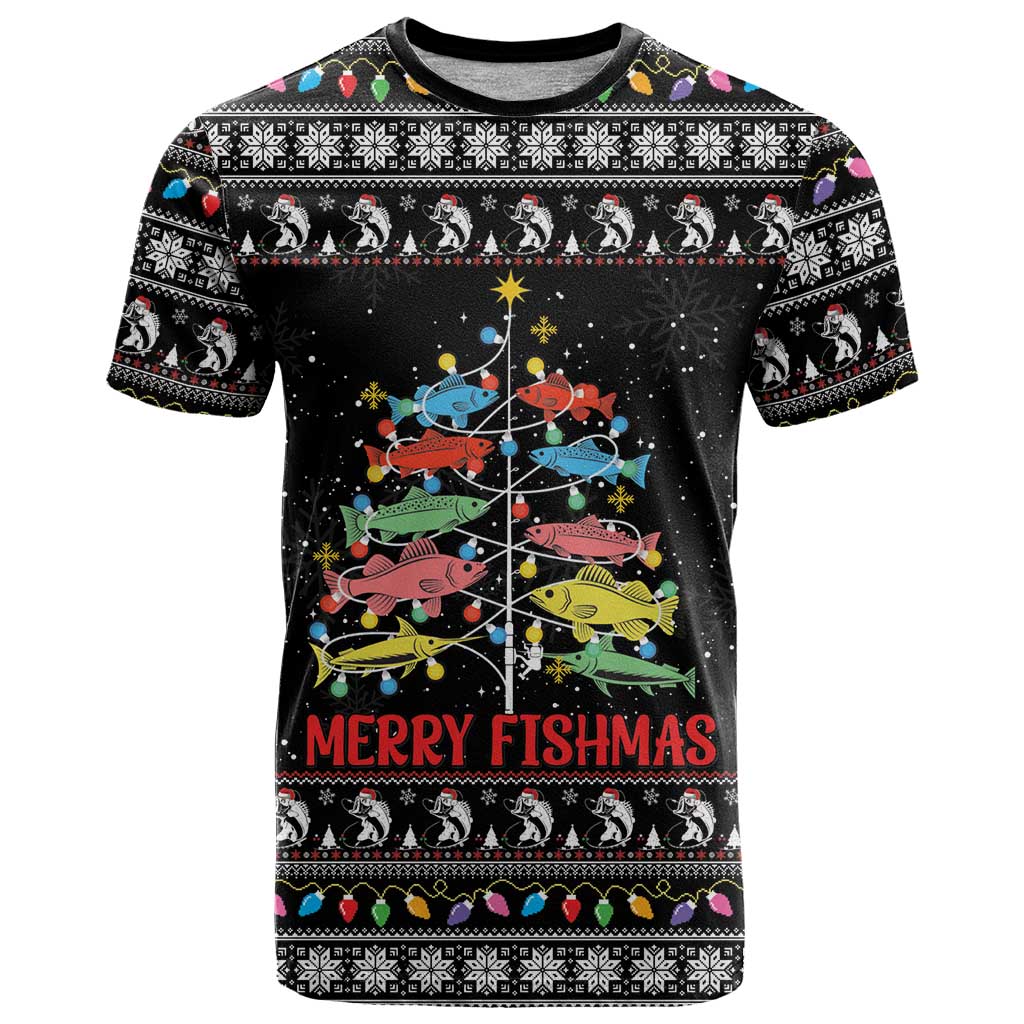 Merry Fishmas T Shirt Fishing Christmas Tree Lights - Wonder Print Shop