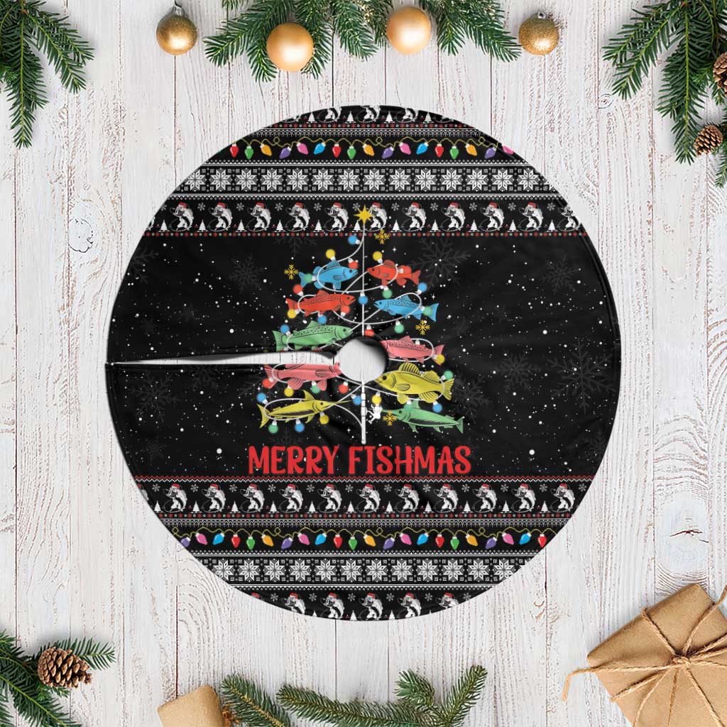 Merry Fishmas Tree Skirt Fishing Christmas Tree Lights - Wonder Print Shop