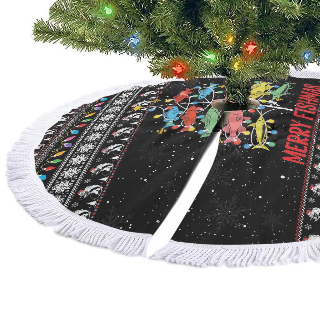 Merry Fishmas Tree Skirt Fishing Christmas Tree Lights - Wonder Print Shop