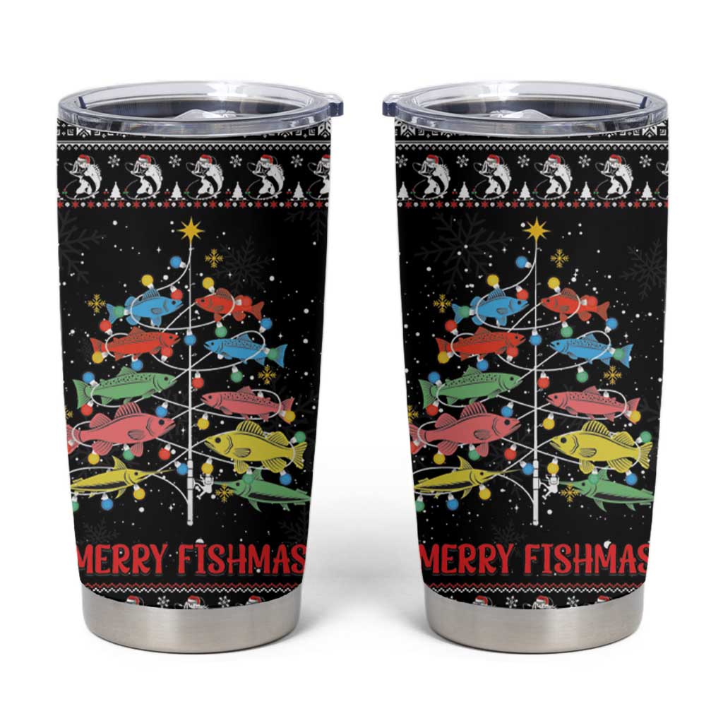 Merry Fishmas Tumbler Cup Fishing Christmas Tree Lights - Wonder Print Shop