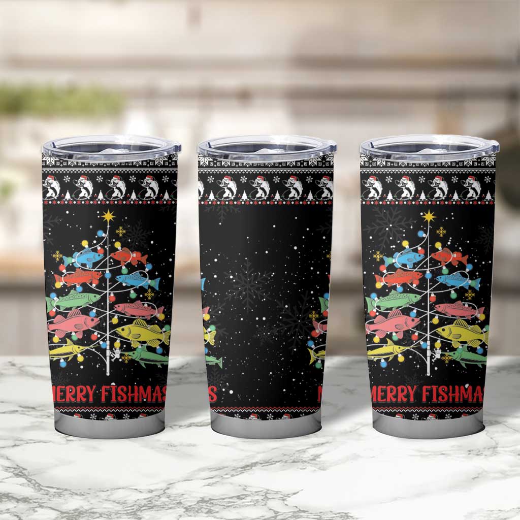 Merry Fishmas Tumbler Cup Fishing Christmas Tree Lights - Wonder Print Shop